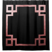 バラ金ゴールドギリシャ鍵プリントオンブラック シャワーカーテン (正面)