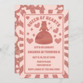 バラ金ゴールドクイーンオブハート誕生日 招待状 (正面/裏面)