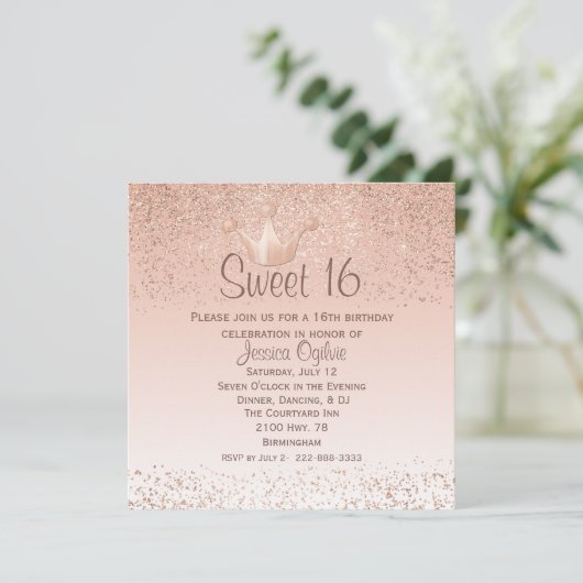 バラ金ゴールドクラウンスウィート16誕生日招待状 招待状 (スタンド正面)