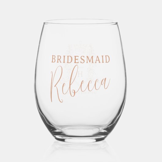 バラ金ゴールドクラウンリースモノグラム結婚式の引き出物 ステムなしワイングラス (裏面)