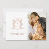 バラ金ゴールドクラウン結婚モノグラムの写真QRコード サンキューカード (正面)