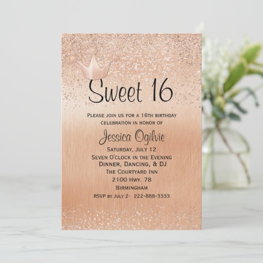 バラ金ゴールドクラウン金ゴールドスウィート16誕生日招待状 招待状 (スタンド正面)