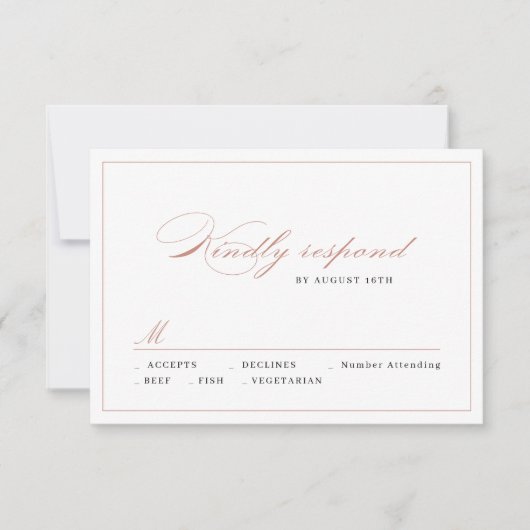 バラ金ゴールドクラシックエレガンスシンプルスクリプト結婚の 出欠カード (正面)