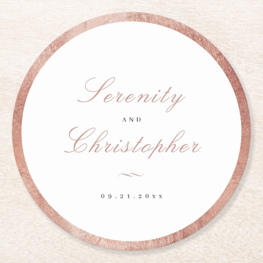 バラ金ゴールドクラシックエレガンスミニマル結婚リスト ラウンドペーパーコースター (正面)