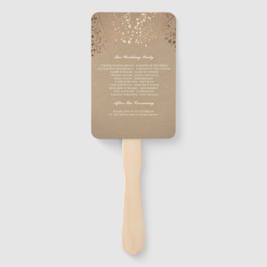 バラ金ゴールドクラフトスタイル紙結婚式 プログラム ハンドファン (裏面)