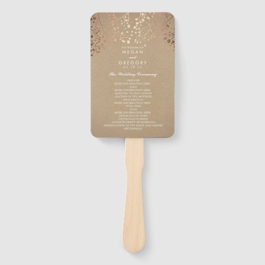 バラ金ゴールドクラフトスタイル紙結婚式 プログラム ハンドファン (正面)