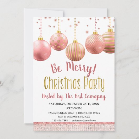 バラ金ゴールドクリスマスウィンター企業のホリデー 招待状 (正面)