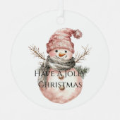 バラ金ゴールドクリスマスツリーキャンディカン雪だるま メタルオーナメント (正面)