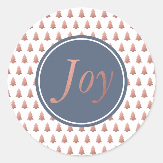 バラ金ゴールドクリスマスツリーパターンブルー ラウンドシール (正面)