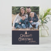 バラ金ゴールドクリスマスツリーホリデーフォトカード シーズンカード (スタンド正面)