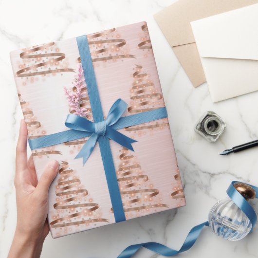 バラ金ゴールドクリスマスツリー ラッピングペーパー (ギフト)