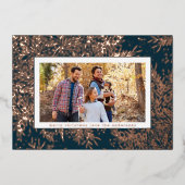 バラ金ゴールドクリスマスボタニカルスノーフレーク写真 箔シーズンカード (正面)