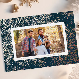 バラ金ゴールドクリスマスボタニカルスノーフレーク写真 箔シーズンカード