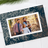 バラ金ゴールドクリスマスボタニカルスノーフレーク写真 箔シーズンカード