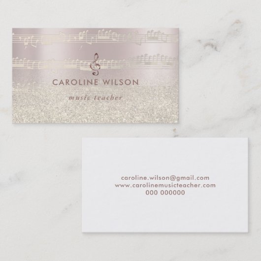 バラ金ゴールドクレフ、 音符記号及びフェイクグリッター 名刺 (正面/裏面)