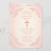 バラ金ゴールドクロスピンクバプティスマフォト招待状 招待状 (正面/裏面)