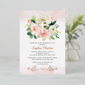 バラ金ゴールドクロスフローラガールピンクバプテスマ 箔招待状 (立ち正面)