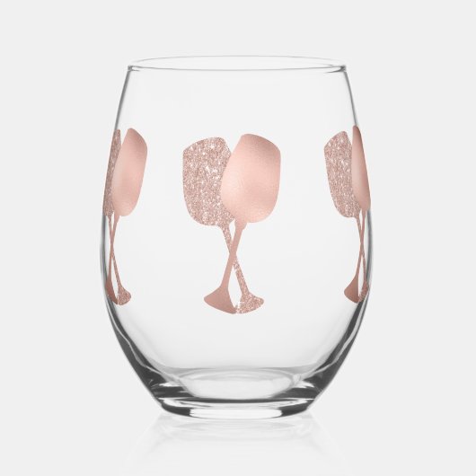 バラ金ゴールドグラスグリッタールック ステムなしワイングラス (正面)