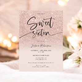バラ金ゴールドグラデーショングリッターガーリーピンクスウィート16 招待状