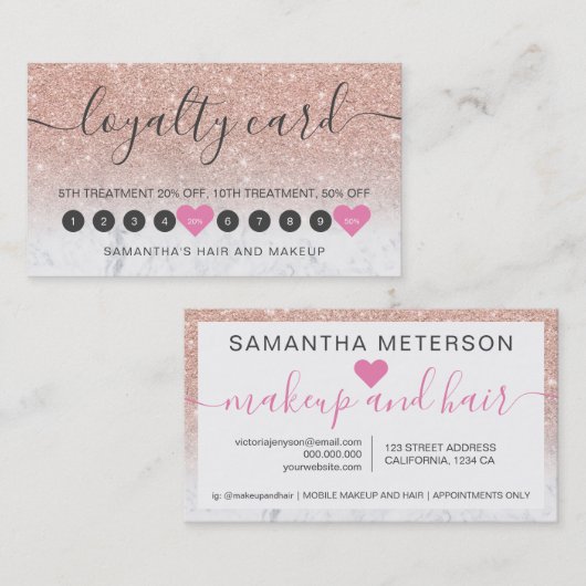 バラ金ゴールドグラデーショングリッタースクリプトメイクアップ大理石10 lo ロイヤリティカード (正面/裏面)