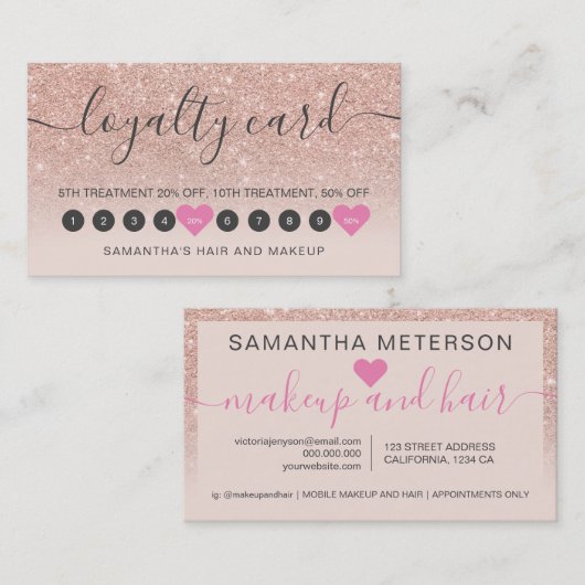 バラ金ゴールドグラデーショングリッタースクリプト作成赤面10 ロイヤリティカード (正面/裏面)