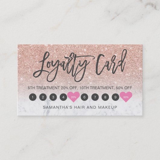 バラ金ゴールドグラデーショングリッタースクリプト大理石10 ロイヤリティカード (正面)