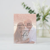 バラ金ゴールドグラデーショングリッタースクリプトphoto save date 案内ポストカード (スタンド正面)