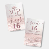 バラ金ゴールドグラデーショングリッタースクリプトSweet 16 VIPバッジ バッジ (Front & Back)