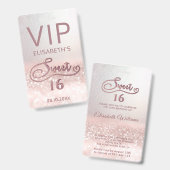 バラ金ゴールドグラデーショングリッタースクリプトSweet 16 VIP バッジ (Front & Back)