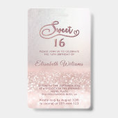 バラ金ゴールドグラデーショングリッタースクリプトSweet 16 VIP バッジ (Back)