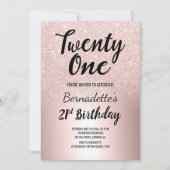 バラ金ゴールドグラデーショングリッターメタリック21歳の誕生日 招待状 (正面)