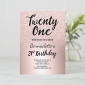 バラ金ゴールドグラデーショングリッターメタリック21歳の誕生日 招待状 (スタンド正面)