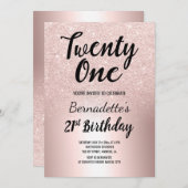 バラ金ゴールドグラデーショングリッターメタリック21歳の誕生日 招待状 (正面/裏面)