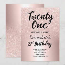 バラ金ゴールドグラデーショングリッターメタリック21歳の誕生日 招待状
