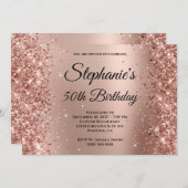 バラ金ゴールドグラデーショングリッターモノグラムの50誕生日 招待状 (正面/裏面)