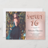 バラ金ゴールドグラデーショングリッターレターフォイルスイート16 招待状 (正面)