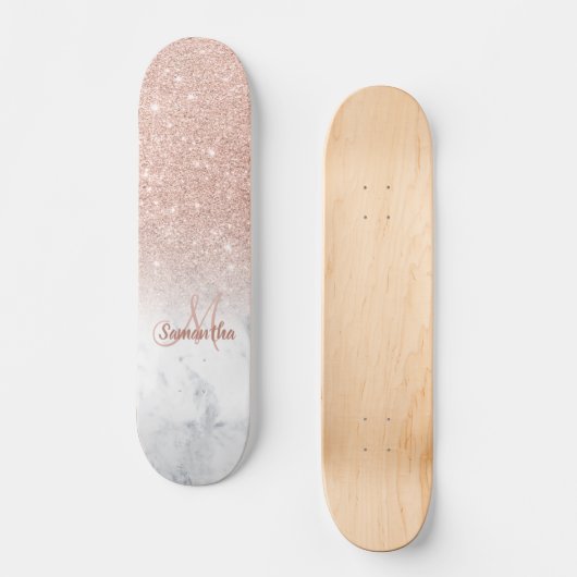 バラ金ゴールドグラデーショングリッター大理石シック追加あなたの名前 スケートボード (正面)