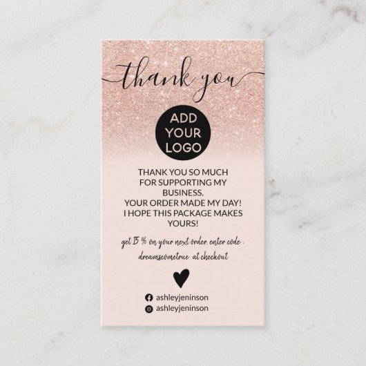 バラ金ゴールドグラデーショングリッター感謝してい順序 名刺 (正面)