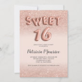 バラ金ゴールドグラデーショングリッター文字ピンクchic sweet 16 招待状 (正面)