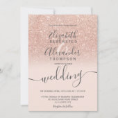 バラ金ゴールドグラデーショングリッター赤面スクリプト結婚シック 招待状 (正面)