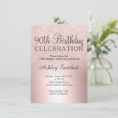 バラ金ゴールドグラデーショングリッター金属性90歳の誕生日 招待状 (スタンド正面)