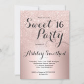 バラ金ゴールドグラデーショングリッター金属箔Sweet 16 招待状 (正面)