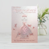 バラ金ゴールドグラデーションバタフライティアラQuinceanera Invit 招待状 (スタンド正面)