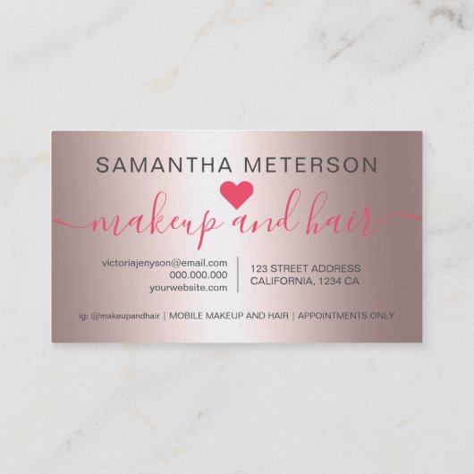 バラ金ゴールドグラデーションメタリックスクリプトメイクアップピンク10 ロイヤリティカード (裏面)