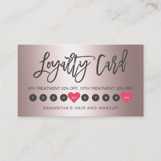 バラ金ゴールドグラデーションメタリックスクリプトメイクアップピンク10 ロイヤリティカード (正面)