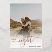 バラ金ゴールドグラデーション写真結婚グラフの表番号 箔招待状 (正面)