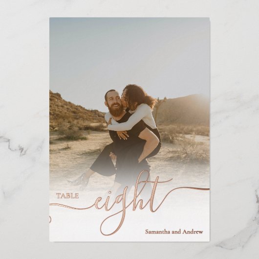 バラ金ゴールドグラデーション写真結婚グラフの表番号 箔招待状 (正面)