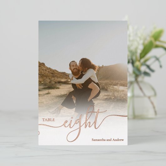 バラ金ゴールドグラデーション写真結婚グラフの表番号 箔招待状 (立ち正面)