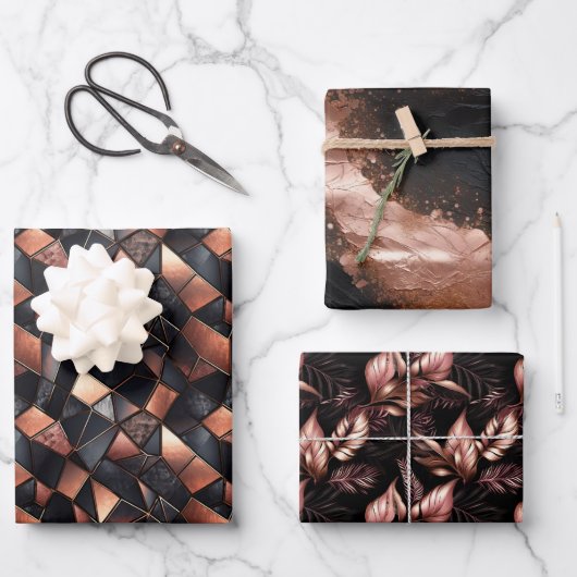 バラ金ゴールドグラムアンドブラック ラッピングペーパーシート (正面)