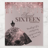 バラ金ゴールドグラムグリッタースパークスウィート16誕生日 ワインラベル (シングルラベル)